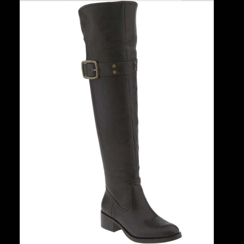 Jessica Simpson OVER KNEE Boots Buckle Riding BOOTS Leather Black 6.5